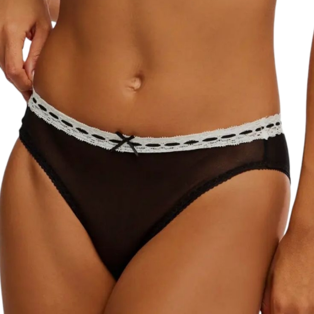 Free People So Sweet Lace Trim Sweet Bikini Panties Sz Medium Black & White NEW